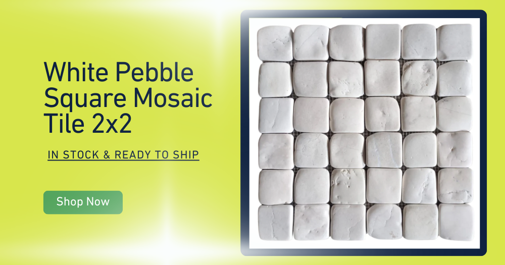 White Pebble Square Mosaic Tile 2x2 